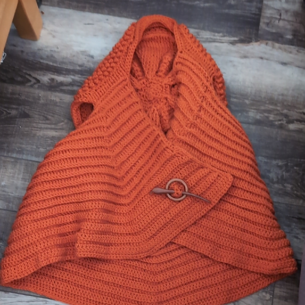 Cozy Knit Orange Poncho Shrug Homemade